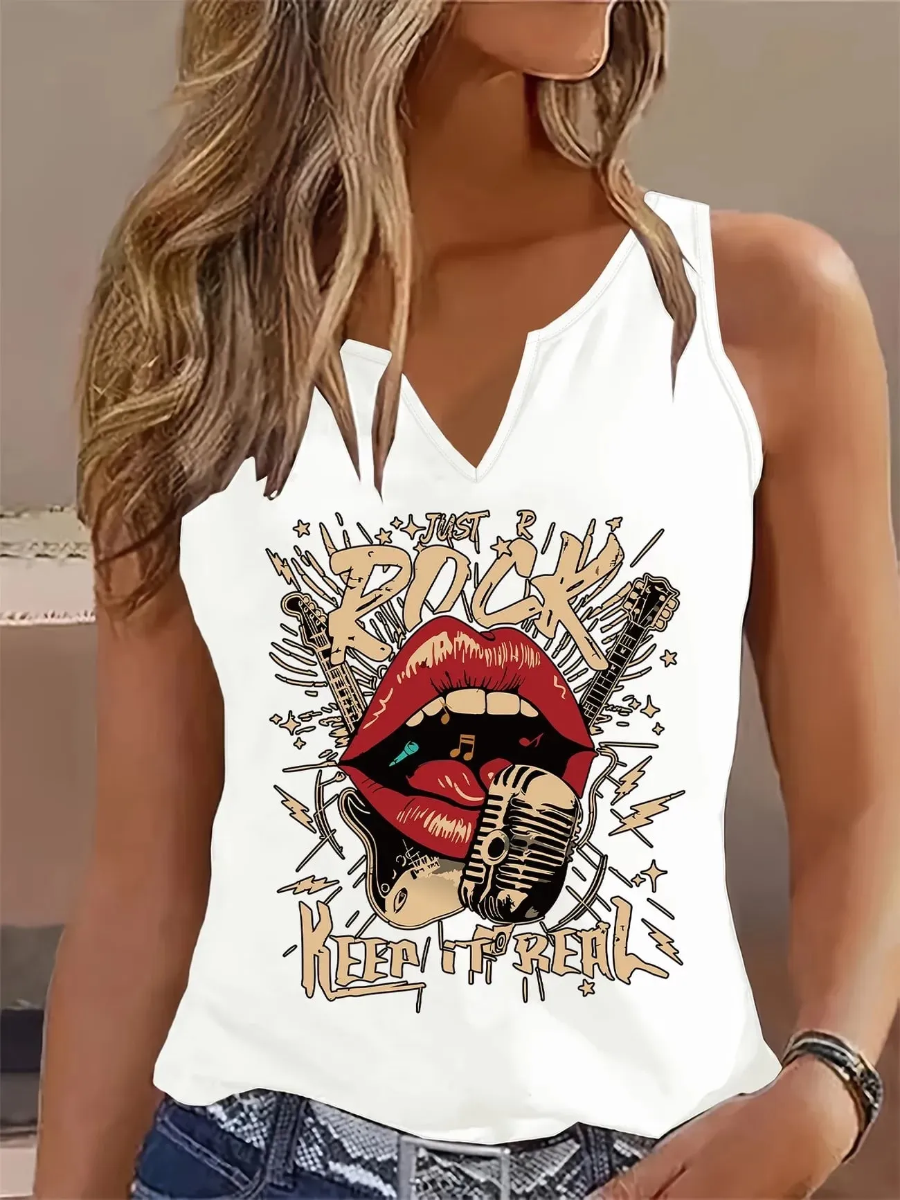 Streetwear Hip Hop Rock Punk Sleeveless Tank Top T-shirt V Neck Vest T Shirts Women Tee Shirt V-Neck Gothic Tops Summer — image 2