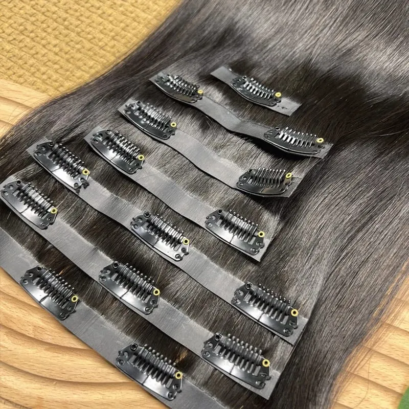 Bone Straight Clip In Human Hair Extensions Unprocessed Raw Hair Extensions Full Head Seamless Clip Ins Extension 100g/7pcs