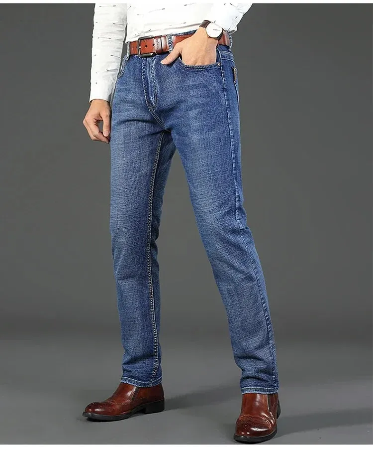 2-piece Set 2025 New WhinLEE Black and Blue Business Elite Jeans Micro Elastic Straightleg Multicraft High-quality Denim Pants