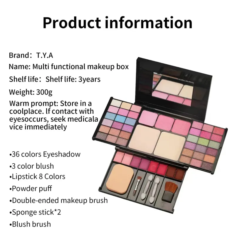 Set Hadiah Solek untuk Wanita Kit Penuh Semua dalam Satu Solekan Serbuk Kening Gincu Lip Gloss Berus Shimmer Glitter Eyeshadow Palet