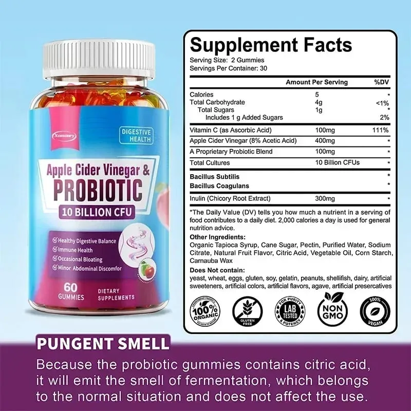 Probiotic Gummies - Contains Apple Cider Vinegar Which Aids Digestion Boosts Immunity and Relieves Constipation and Bloating — image 2
