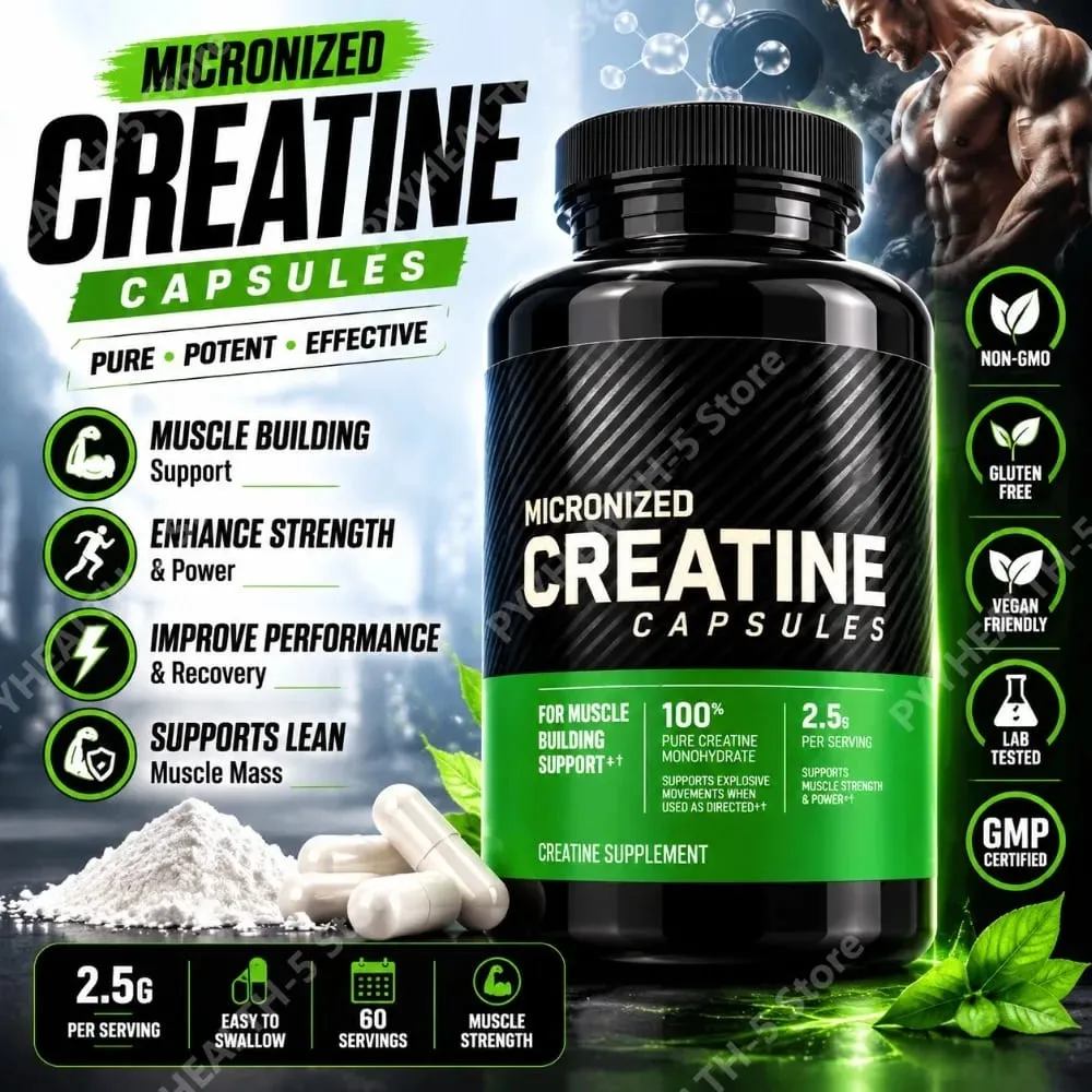 Creatine 2.5g Capsules for Adults - Supports Lean Muscle Fitness & Recovery Non-GMO Gluten-Free Vegan-Friendly 60 Capsules — image 2