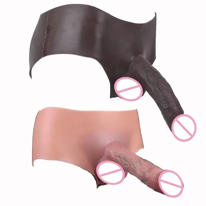 Nude Black Silicone Large Realistic Hollow Penis Panties Briefs Wearable Penis Sleeve Enlarger Extender Sex Toys For men — image 2