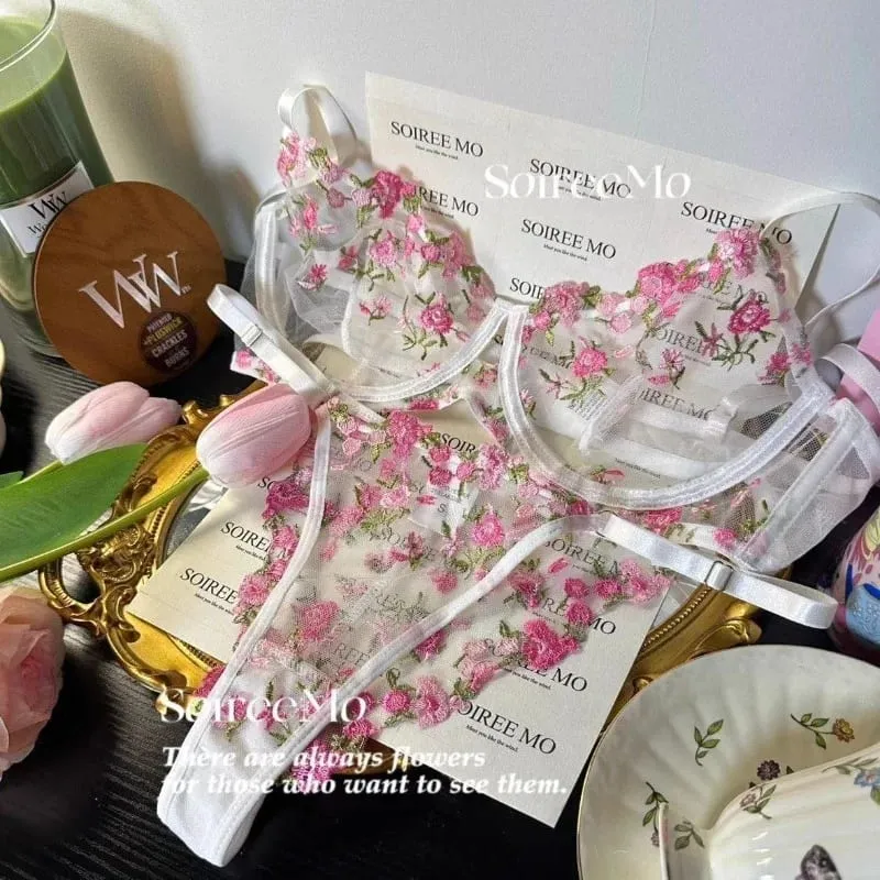 French Sheer Floral Lingerie Set Ultra Thin Sexy See Through Bralette with Soft Underwire & Women Large Bust Support S-XL MOYISU — image 2