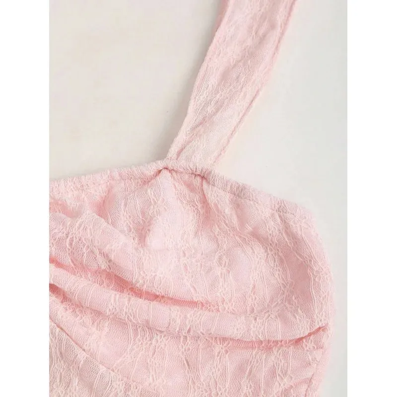 French soft pure aesthetic women cropped camisole solid lace jacquard fabric bow ornament waist cinched versatile sleeveless inn — image 6