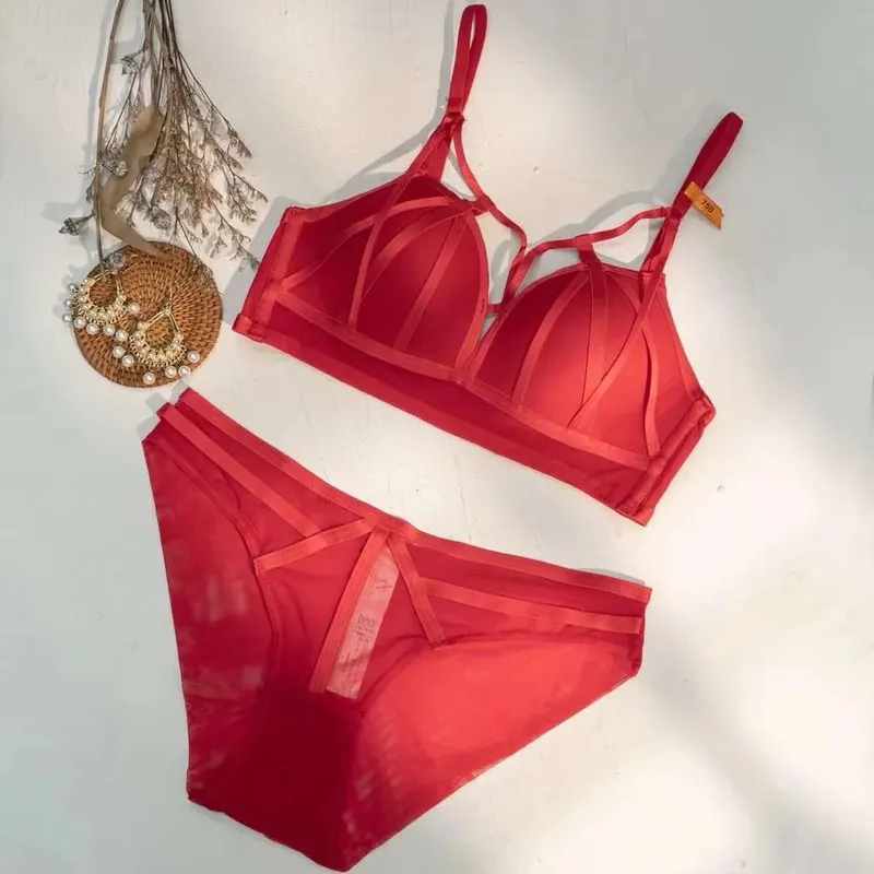 high quality sexy women bras and brief two piece set push up B C D cup striped wire summer lingerie underwear black white red — image 11