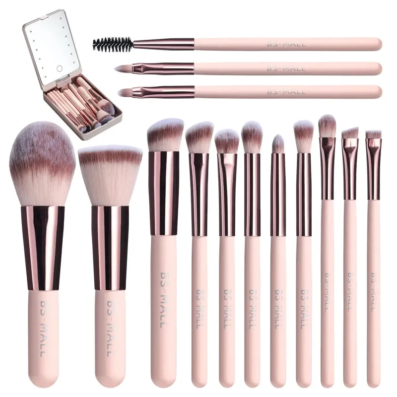 14 PCS Makeup Brush Set With Illuminated Mirror Portable Short Handle LED Light USB Rechargeable Makeup Brushes Kit — image 11