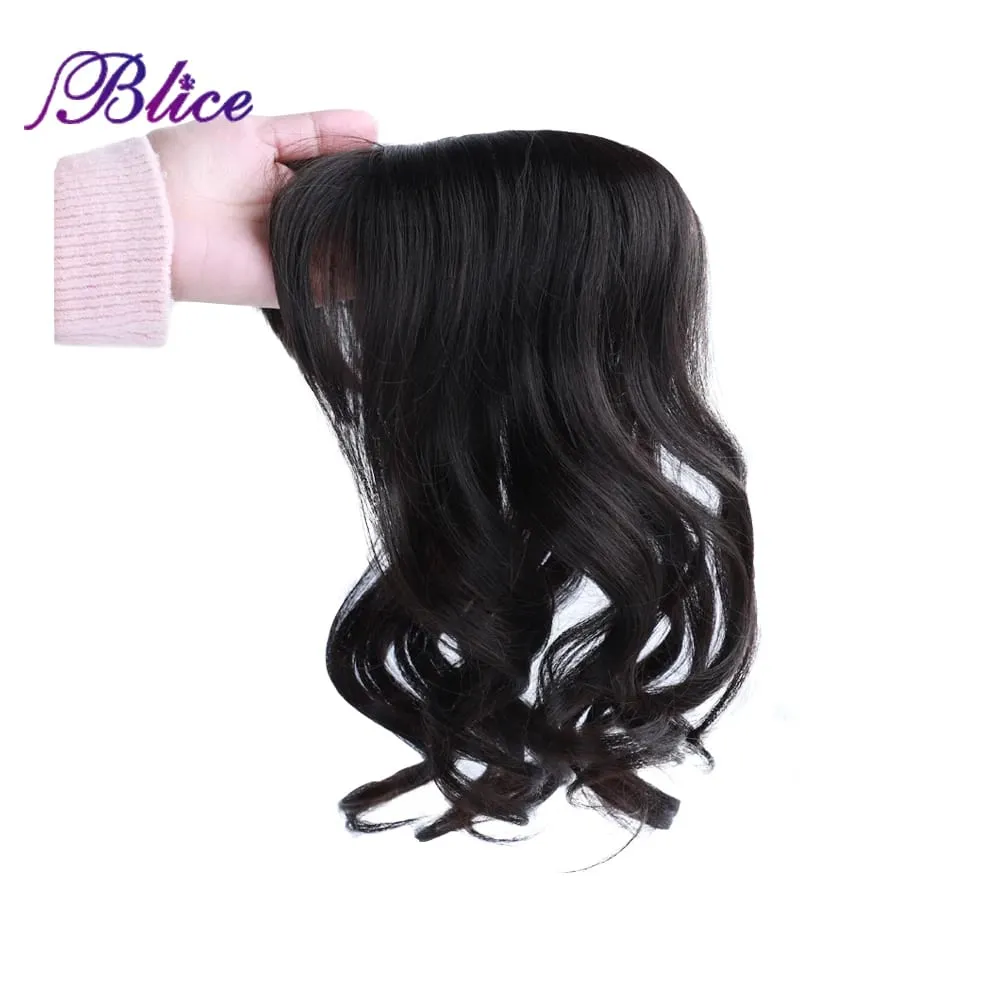 Blice Synthetic Clip-In Lace Closure With Bangs Mixed Curly Hair Extensions Cover White Hair Middle Part Hair Pieces — image 4