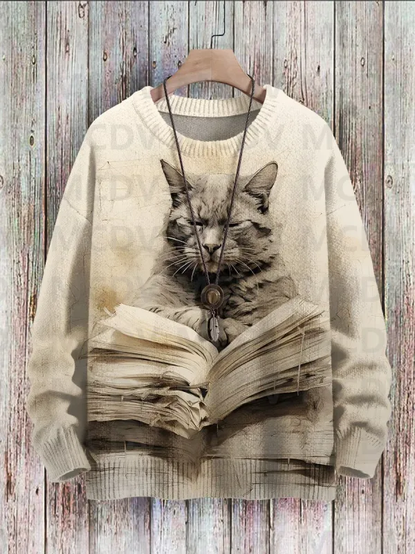 Милый черный кот, цветок, птица, художественный узор, принт, повседневный вязаный пуловер, классический свитер, мужской и женский пуловер — image 8