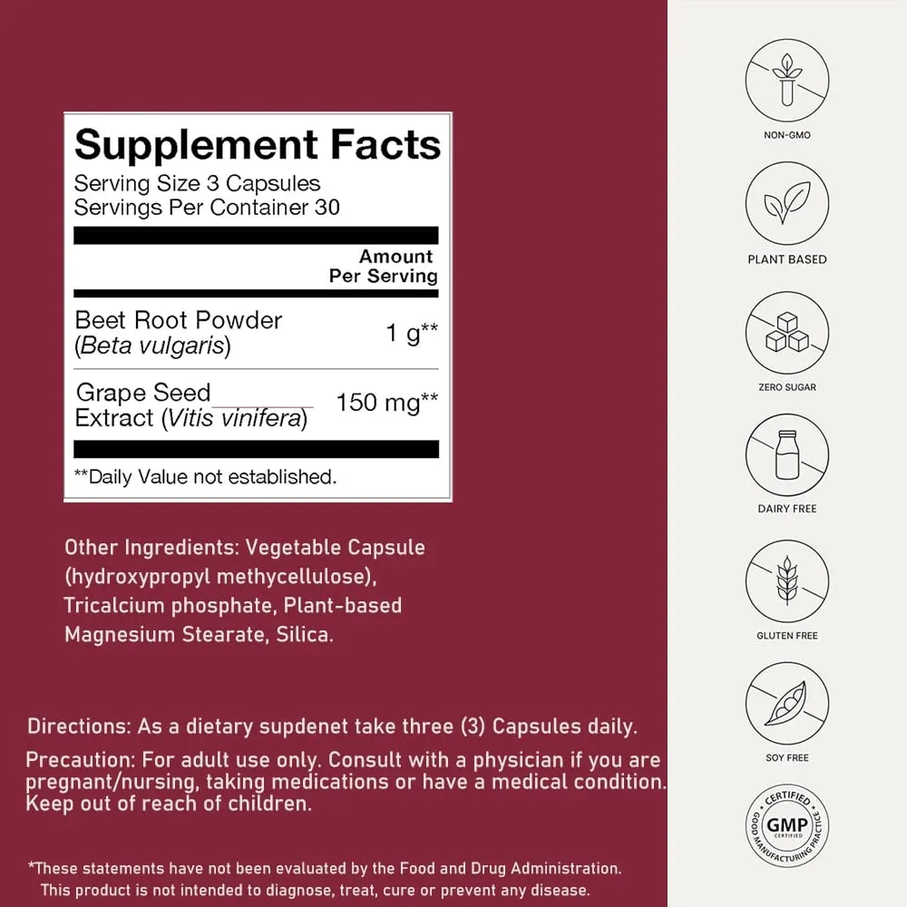 SuperBeets Supplements 1000mg Organic Beet Root Nitric Oxide Capsules - Supports Energy Healthy Circulation Blood Flow - Vegan — image 5