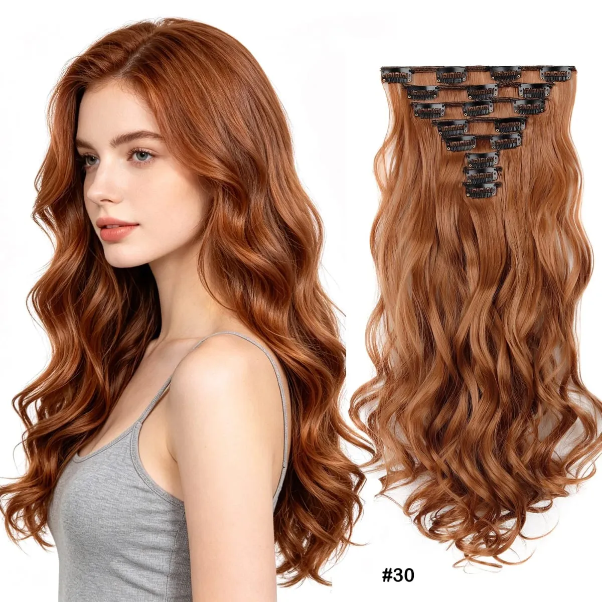 Clip in Hair Extensions Set Full Head 8Pieces With 17clips Synthetic Wavy Hair 20 Inch Matte Heat Resistant Multi Colors
