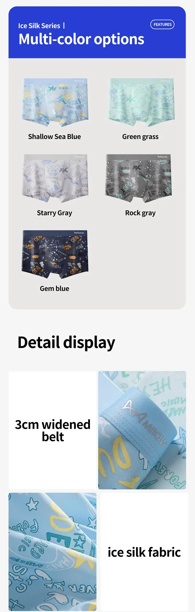 MiiOW 4Pcs Ice Silk Men Boxers 10A Antibacterial Crotch Man Panties Underpants Breathable Cartoon Print Men's Underwear Trunks — image 12
