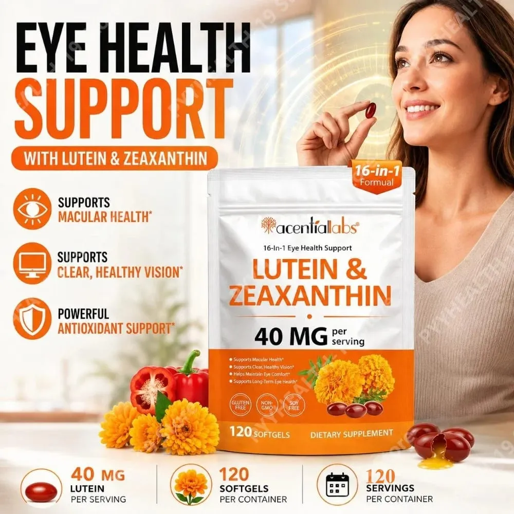 Acentiallabs Lutein Zeaxanthin Softgels 40mg Omega-3 EPA DHA Vitamins For Eye Health & Blue Light Support Adult 120 Count — image 1