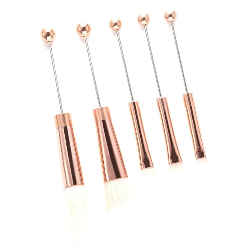 【5Pcs Beaded Eyeshadow Brush Diy Beaded Cosmetic Brush Make Up Brushes Tool Kit Metal Handle Durable Eye Makeup Brushes】