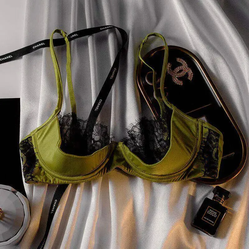 Women Ultra Thin Sheer Lace Half Cup Bra Set Big Bust Minimizer Support Lift Lightweight Wireless Casual Lingerie Underwear S-XL