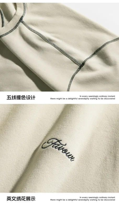 2025 Spring New Fashion Men's Color-coded Casual Trendy Long Sleeve O-neck Heavy Duty Pullover Male Vintage Hoodies Tops Clothes — image 3