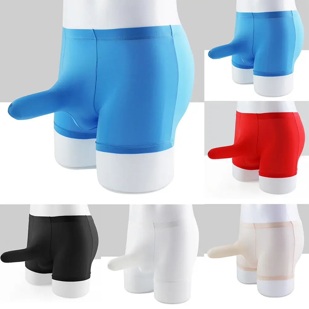 Sexy Men Underwear Elephant Nose Sheath Briefs Ice Silk Breathable Skin-friendly Underpants Temptation Erotic Underwear — image 3