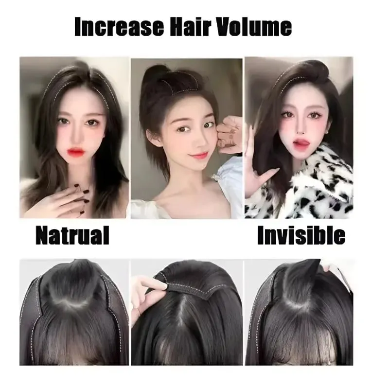 Synthetic Short Straight Pad Invisible Hair Extension Lining of Hair Top Side Cover Hairpiece for Women — image 5