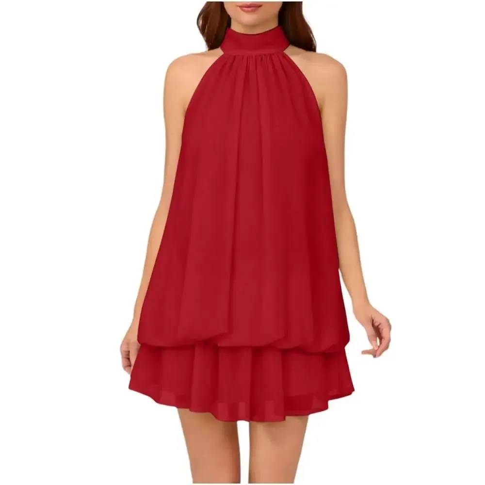 New Halter Tie Party Dress Backless Chiffon Going Out Dresses Sleeveless Ruffle Brunch Outfits for Women — image 2