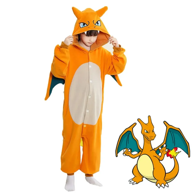 Charizard Costume For Boy Girl Mega Cosplay Halloween Pokekmo Suit Anime Kigurumis Button Onesie Dragon Outfit With Wings