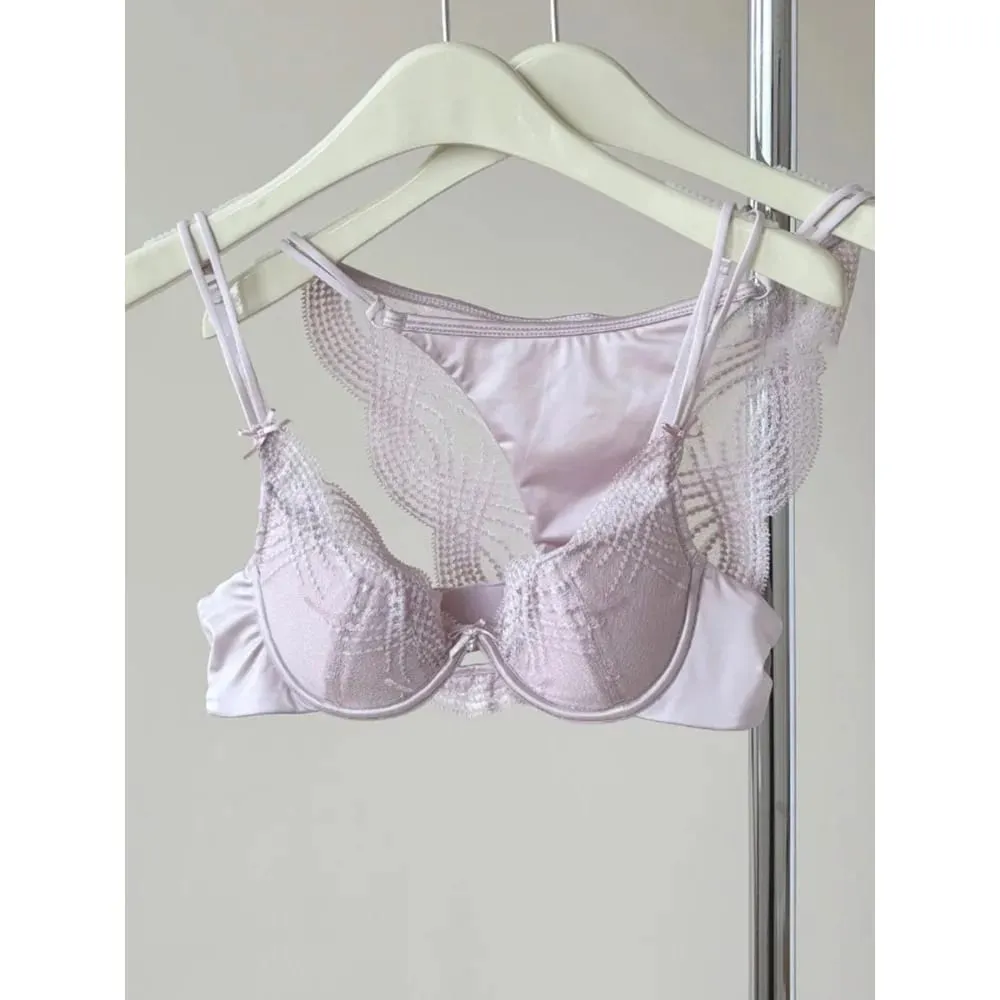 Half Cup Lingerie Set Women Thin Cup Push Up Soft Underwire Bra Panty Small Chest Gather Side Support Anti Sag Underwear 32‑38 — image 2