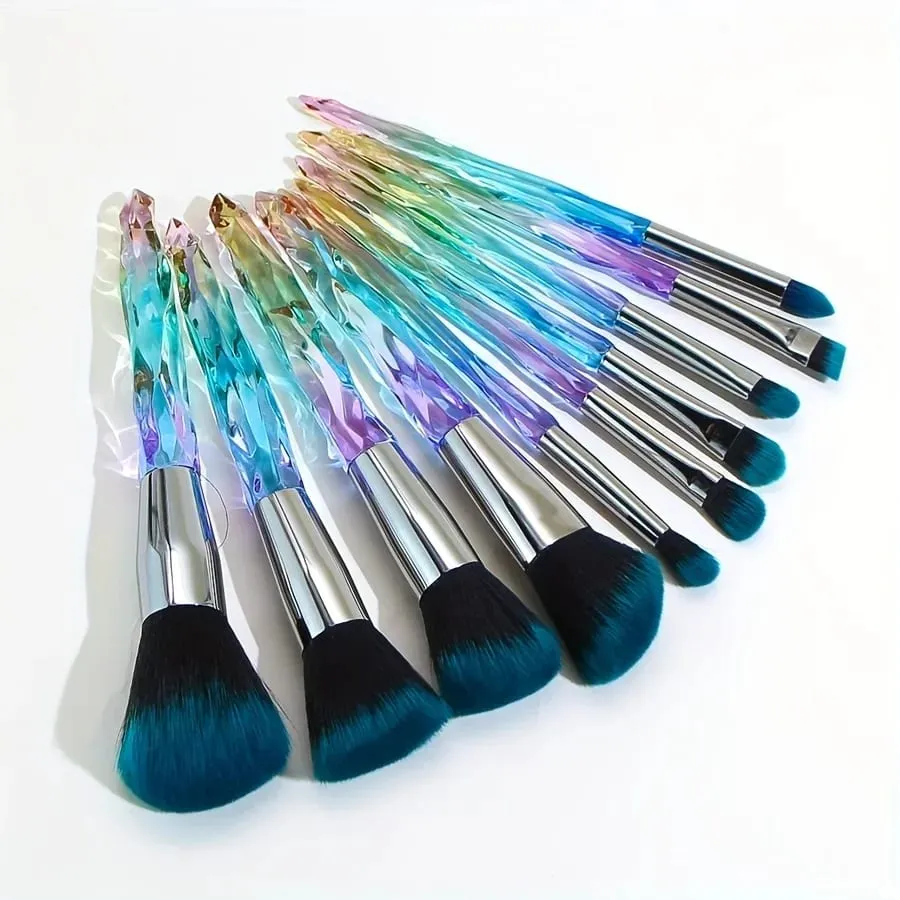 Purple Crystal Handle Makeup Brush Set Soft Synthetic Hair Foundation Blush Eye Shadow Cosmetic Brushes Kit — image 4