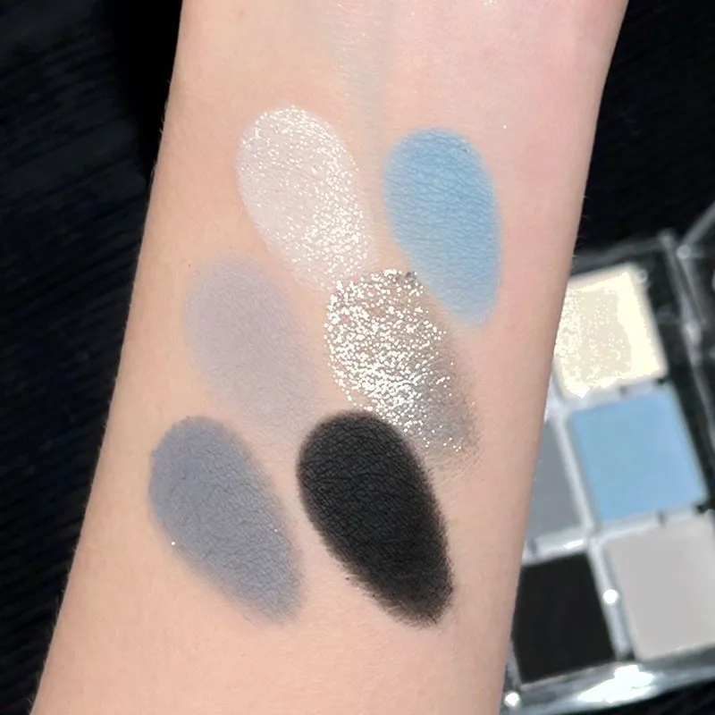 Matte Grey Blue Smoky Eye Shadow Palette 6-Color Glitter Silver Acrylic Eye Shadows Palette Long Lasting Eye Makeup Cosmetics — image 3