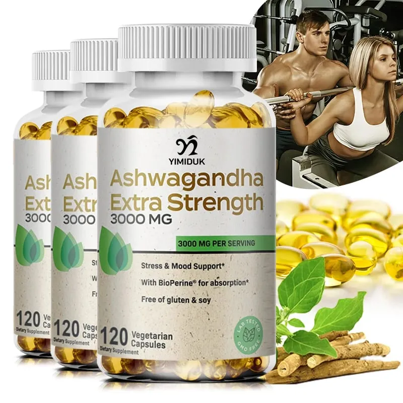 Buy 1 Get 1 Free! Pure Ashwagandha Extra Strength 3000mg Supplement for Stress Relief & Sleep Deep Relaxation & Mental Clarity