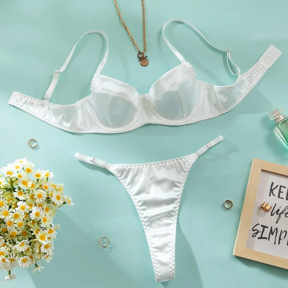 Women Underwear 2 Pcs Sexy Bra Set Underwire Push Up Satin Patchwork Bras and Thongs Suits Attractive Bilizna Intimate Set — image 7