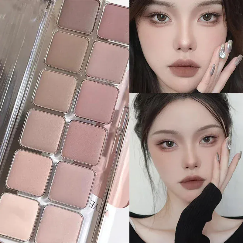 Low Saturation Eyeshadow Palette 12 Color All Matte Korean Tea Apricot Eye Makeup Palette Daily Makeup Long Lasting Eye Shadows — image 2
