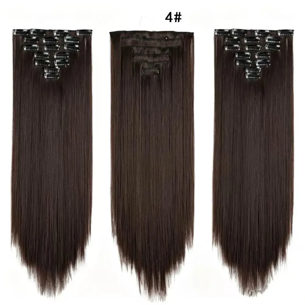 7Pcs 16 Clips Clip In Hair Extensions 150g Long Straight Synthetic Hair Pieces For Women Natural Black Brown Highlight Blonde — image 5