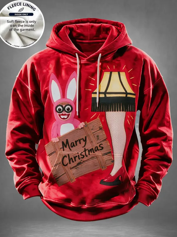 Men Fleece Lined Hoodie Santa Beer Christmas Tree Print Pullover Hooded Sweatshirt Holiday Hoody — image 5
