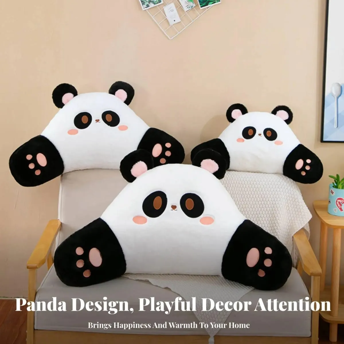 Panda Sofa Pillow Faux Sheepskin Black Cream Decorative Throw Living Room