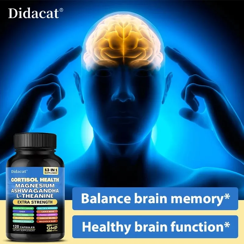 Cortisol Support Capsules with Ashwagandha & Magnesium Support Stress Relief Calm Mood Adrenal Health & Restful Sleep