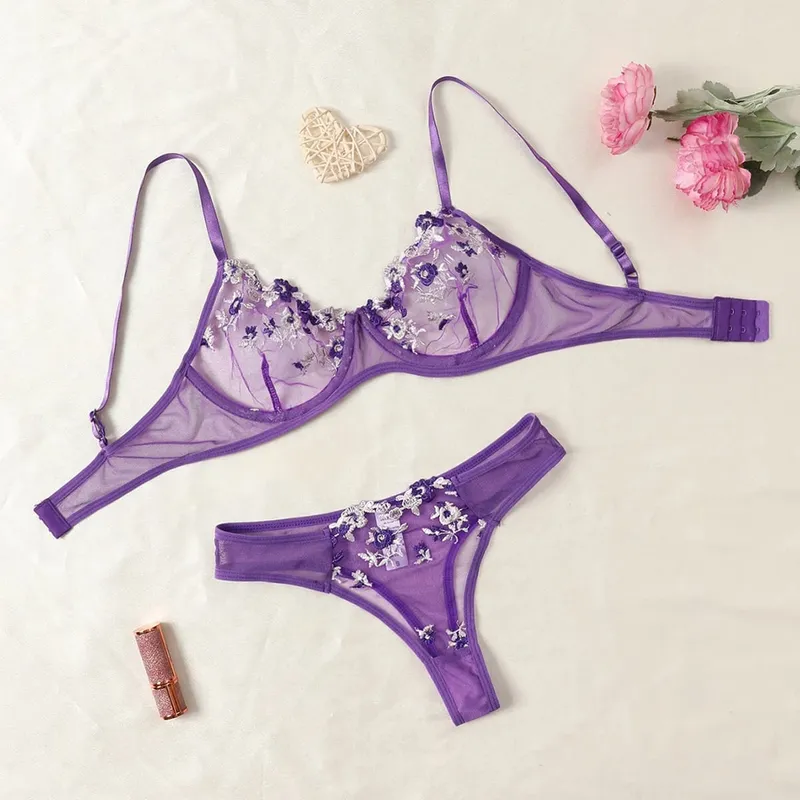 Women Sexy Lace Lingerie Push Up Lingerie Bra And Panty Sets Female Underwear Flower Embroidery Bralette Set — image 10