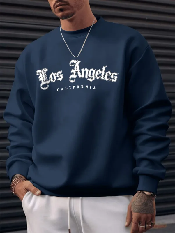Men's autumn and winter warm casual loose classic loss angels print long sleeved round neck sweatshirt versatile — image 4