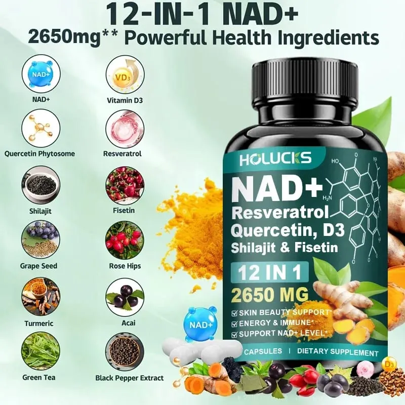 12-in-1 NAD+ Capsules with Turmeric Grape Seed Support Energy Production Digestive Comfort & Immune Function for Active Women — image 3
