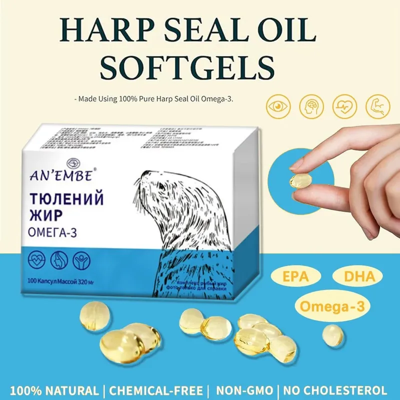 Harp Seal Oil Omega-3 Fish Oil Capsules Rich Source of EPA & DHA for Good Health Chemical-Free Non-GMO - 100 Softgels