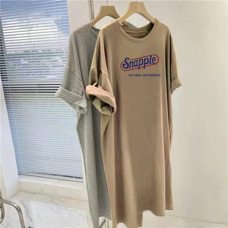 American Retro Letter Printed Plus Size Loose Short Sleeved Dress for Women — image 2