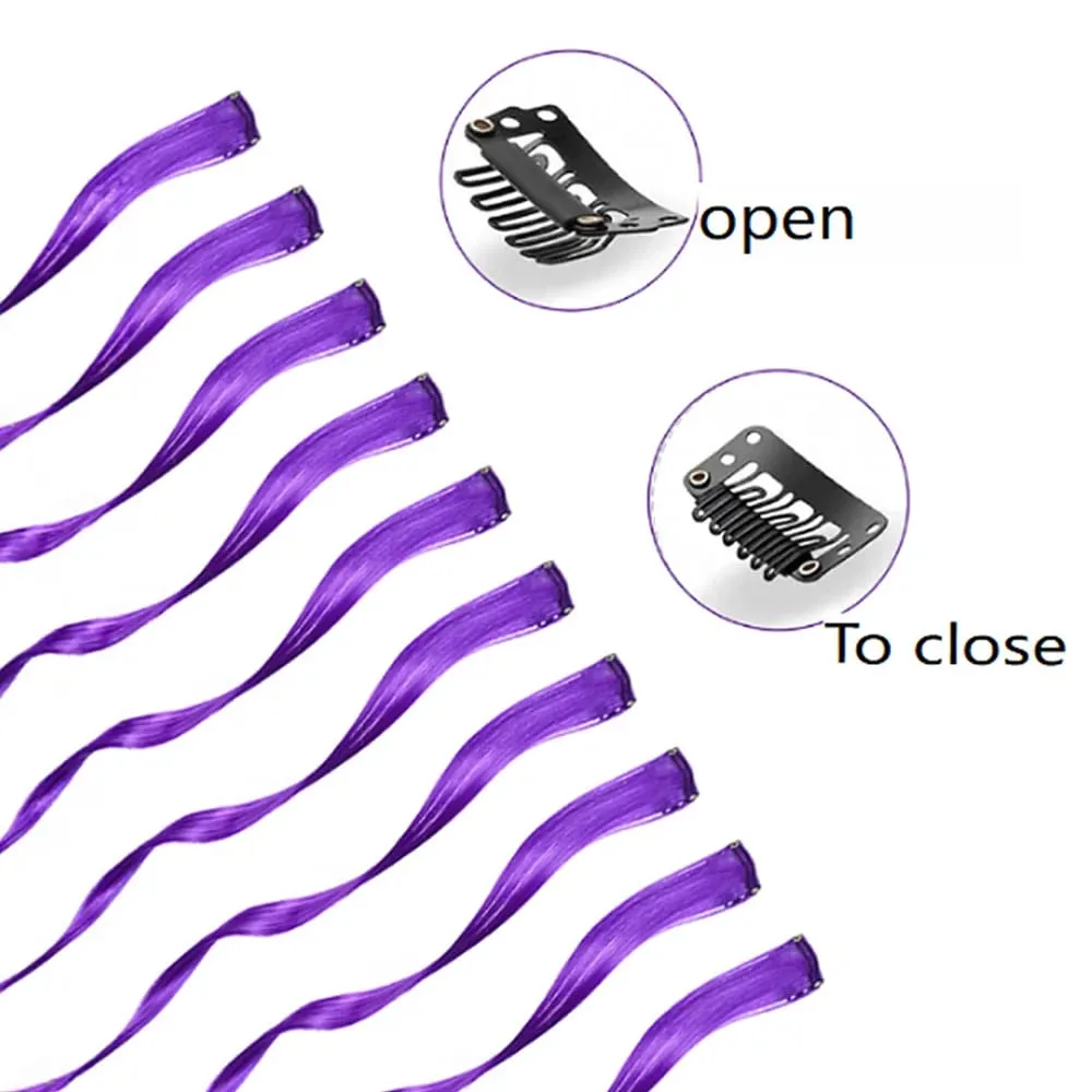10 piece set of colored curly hair extensions clip style highlight hair patches single clip style one-piece women's dark hair — image 6