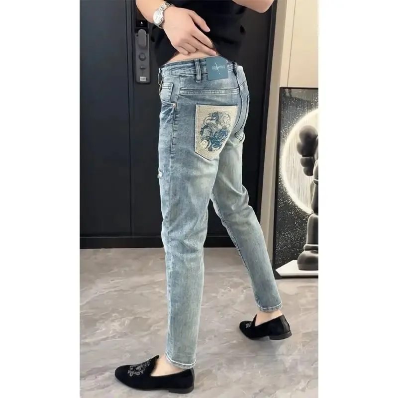 Summer New Slim-fit Men's Jeans Thin Brand Embroidery 2025 Designer Korean Style Clothes Casual Pants Luxury Fashion Pants — image 4