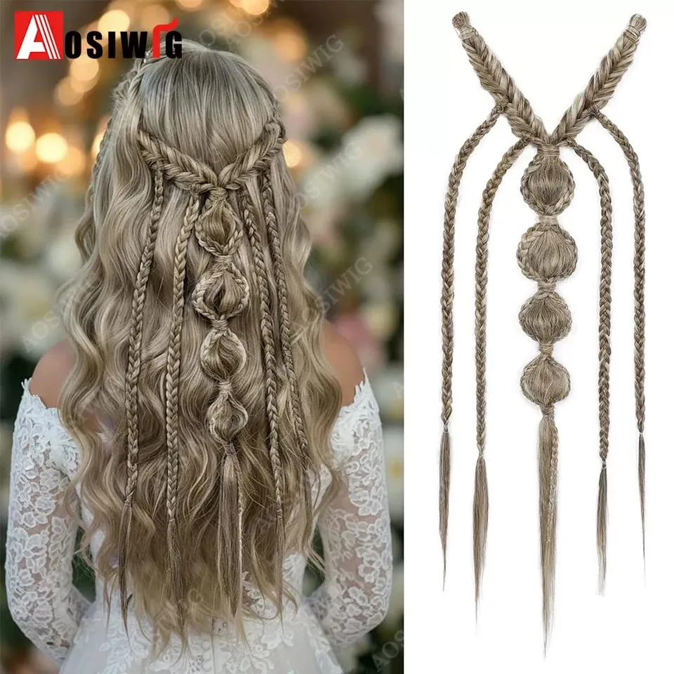 Elf Style Half Head Braided Hair Extensions Synthetic Clip In Braids Hairpiece Natural Black Dark Brown Fake Hair for Women Dail — image 8