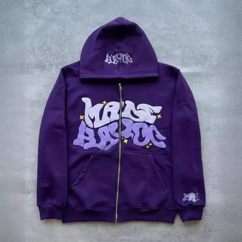 Zipper hooded sweatshirt with retro American letters suitable for men and women wearing Y2K jacket autumn/winter cardigan