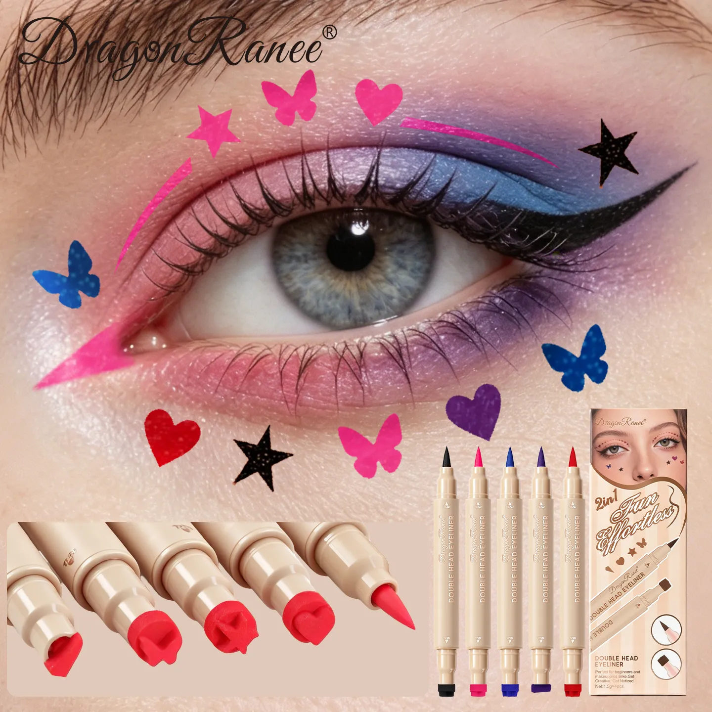 Eyeliner 2 w 1 z podwójną końcówką szybkoschnący wodoodporny i odporny na pot niełatwy do rozmazania kolorowy eyeliner do makijażu oczu