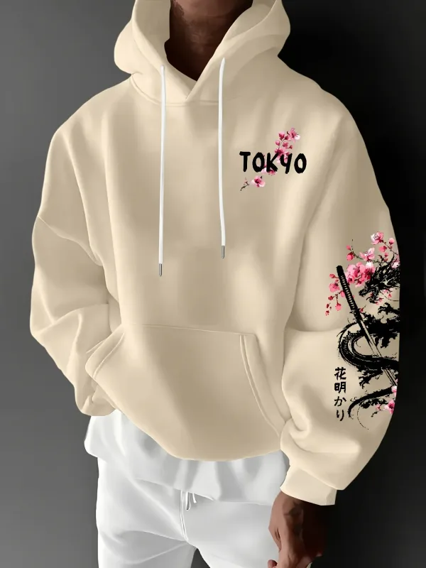 Dragonmönstrad pullover i anime-stil med körsbärsblomstryck för vintervärme, lös och avslappnad stil — image 5