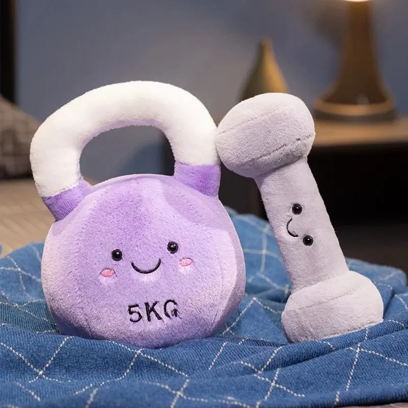 20/23cm Cute Kettle-bell Dumbbell Plush Pillow Stuffed Smiling Face Fitness Sports Equipment Plushie Home Decor Men Gift