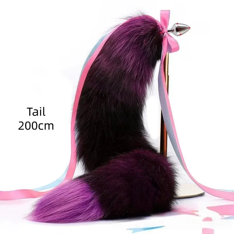 200cm Soft Real Fur Fox Tail Anal Plug with Split Design Metal Butt Plug for Women Cosplay Costume Flirt Sensory Sex Toys — image 10