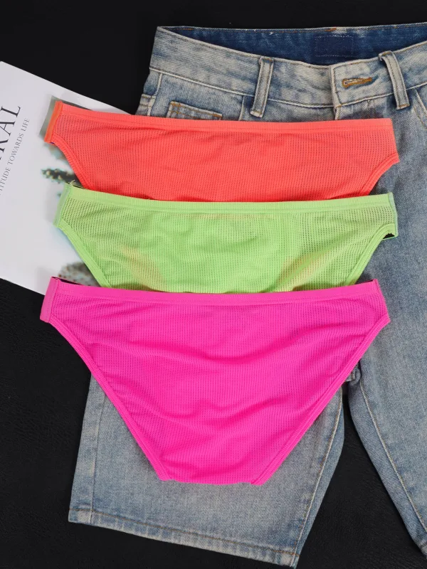 Calzoncillos transpirables de malla de mezcla de nailon para hombre, ropa interior Sexy de Color fluorescente con letras de empalme de cuerno en relieve, cinturilla elástica ancha — image 7