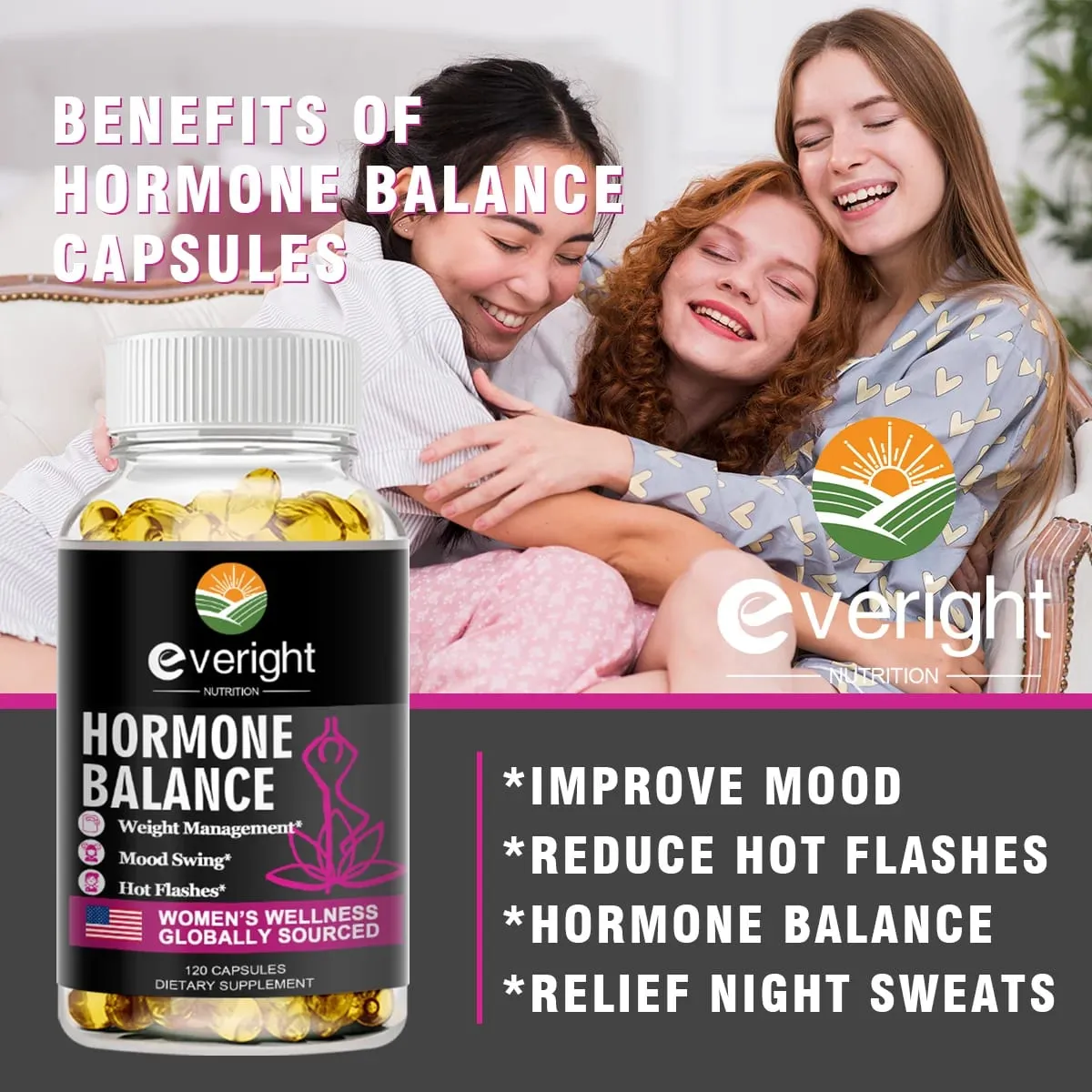 Komplettes pflanzliches Nahrungsergänzungsmittel für die Menopause für Frauen – Multibenefit Menopause Relief Hormonbalance für nächtliche Schweißausbrüche, Stimmung 120 KAPSELN — image 6