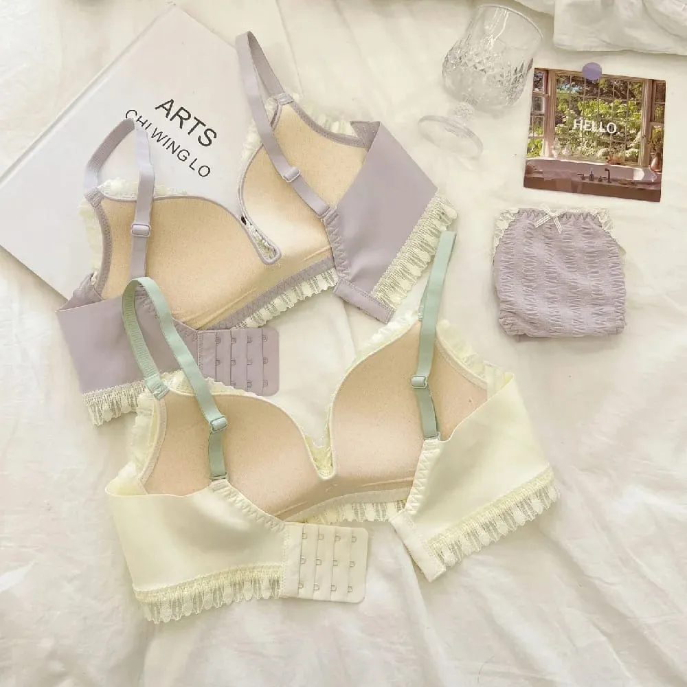 Junge Mädchen Dessous 2026 Neue Kleine Bequeme Dessous Nahtlose Einteiliges Bh Und Panty Sets Spitze Bogen Frau Unterwäsche — image 4